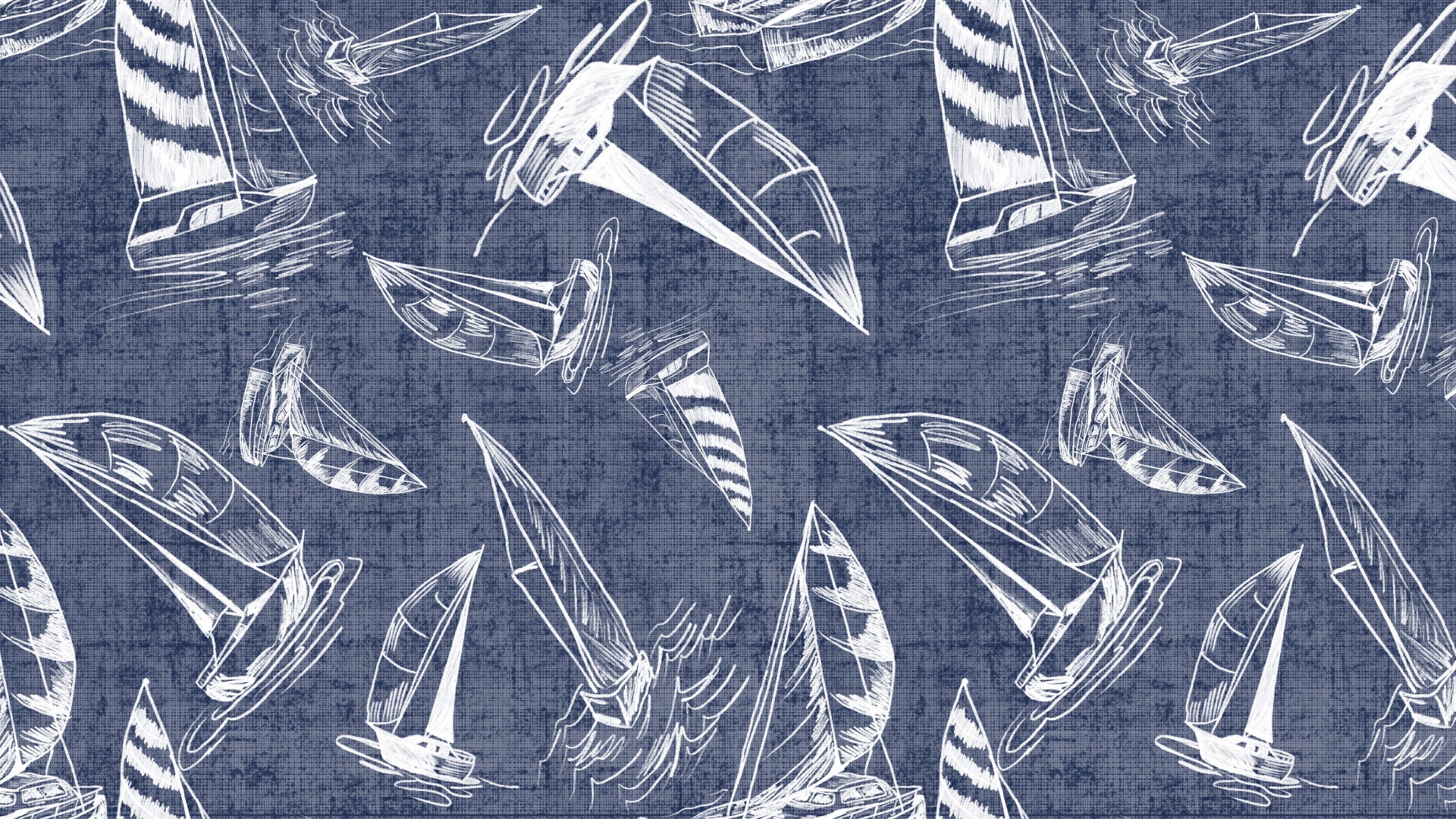 Sailboat Sketches Design on Navy Linen Teaxtured Background
