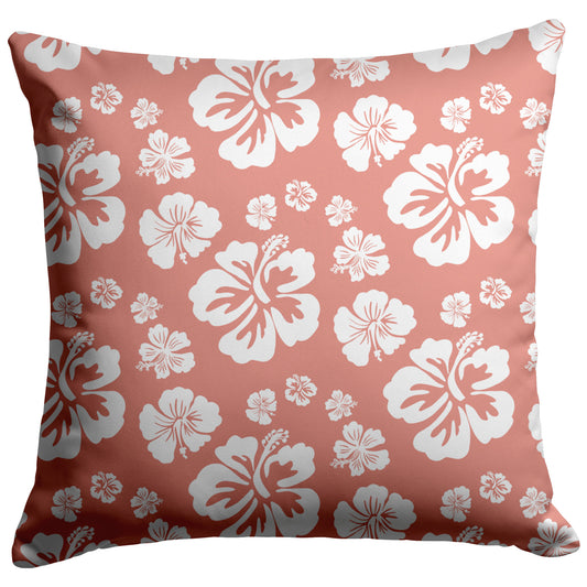 Hibiscus Soiree, White Hibiscus on Coral , Throw Pillow