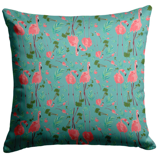 Flamingo Party on Succulent Background, Throw Pillow