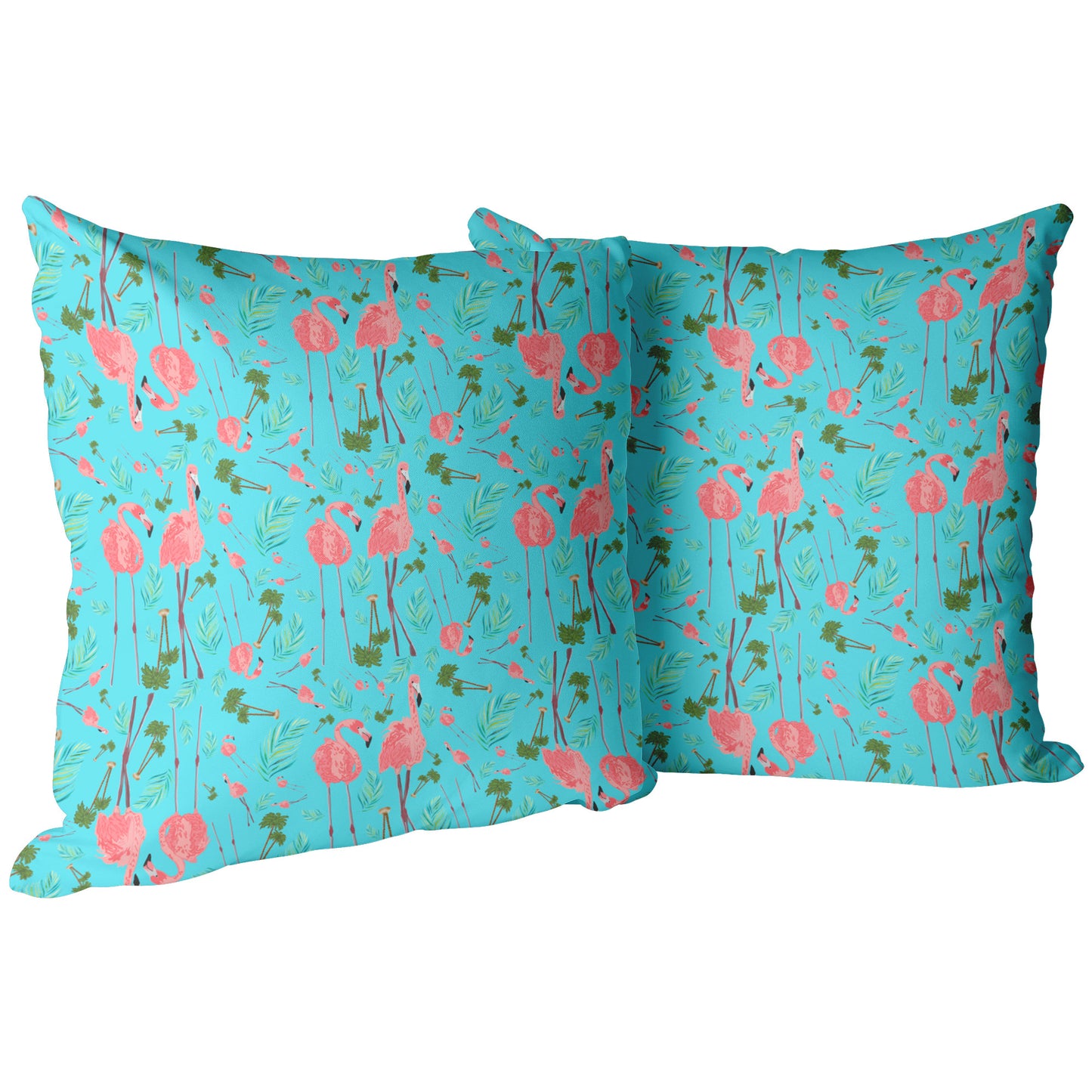 Flamingo Party on Tropical Blue Background, Throw Pillow
