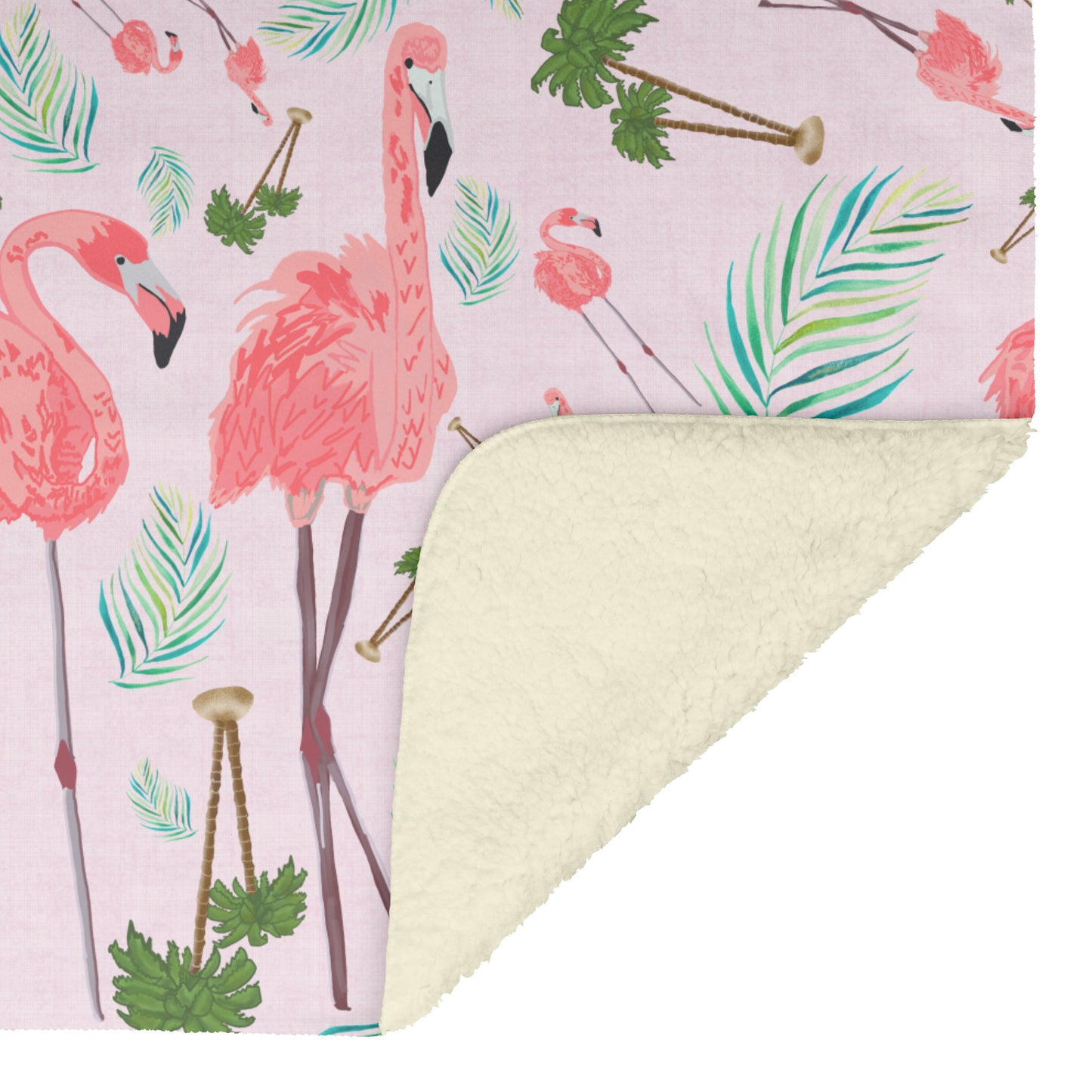Flamingos on Pink Linen Textured Background, Fleece Blanket