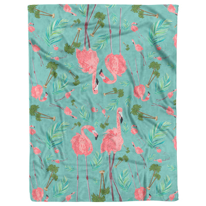 Flamingos on Succulent Background, Fleece Blanket