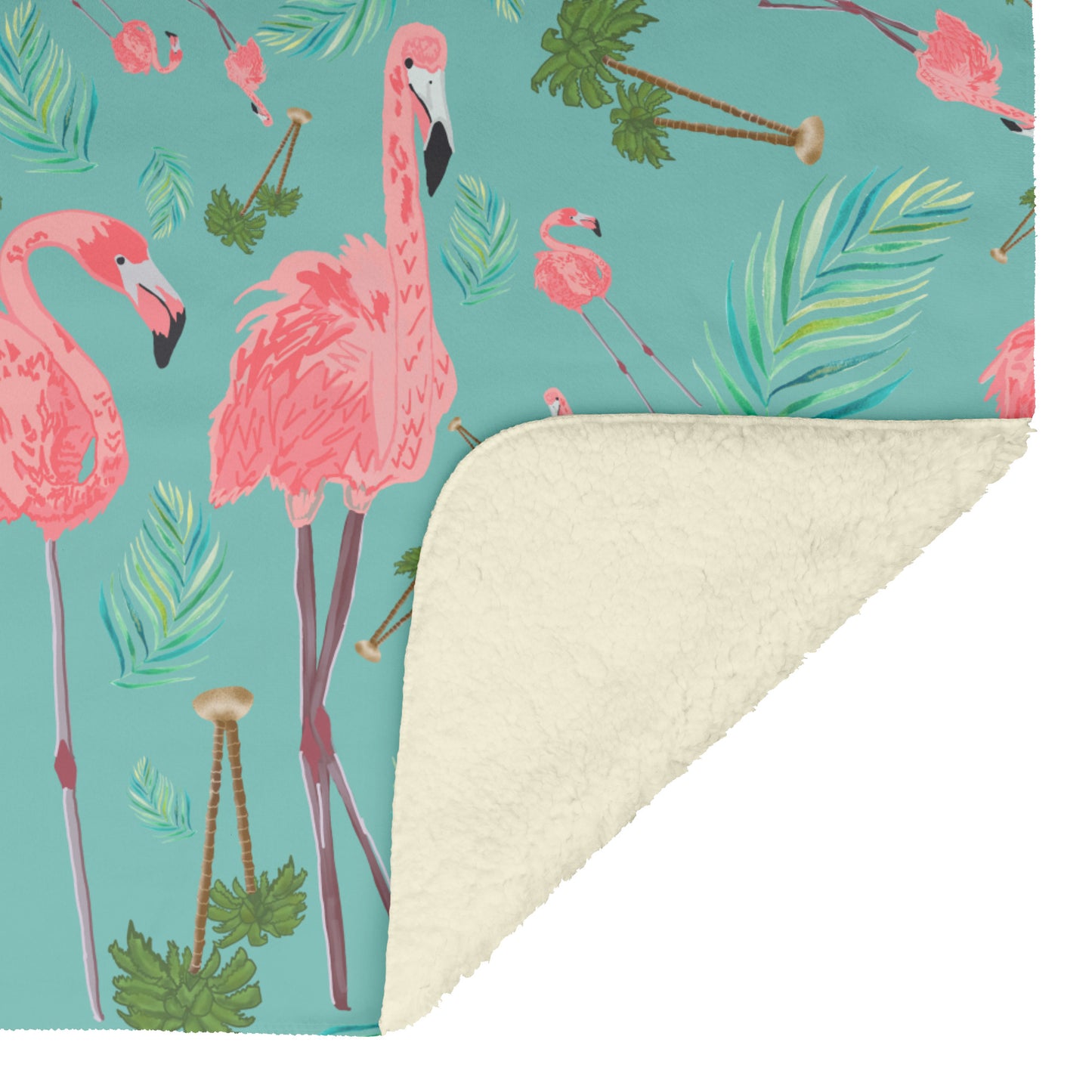 Flamingos on Succulent Background, Fleece Blanket