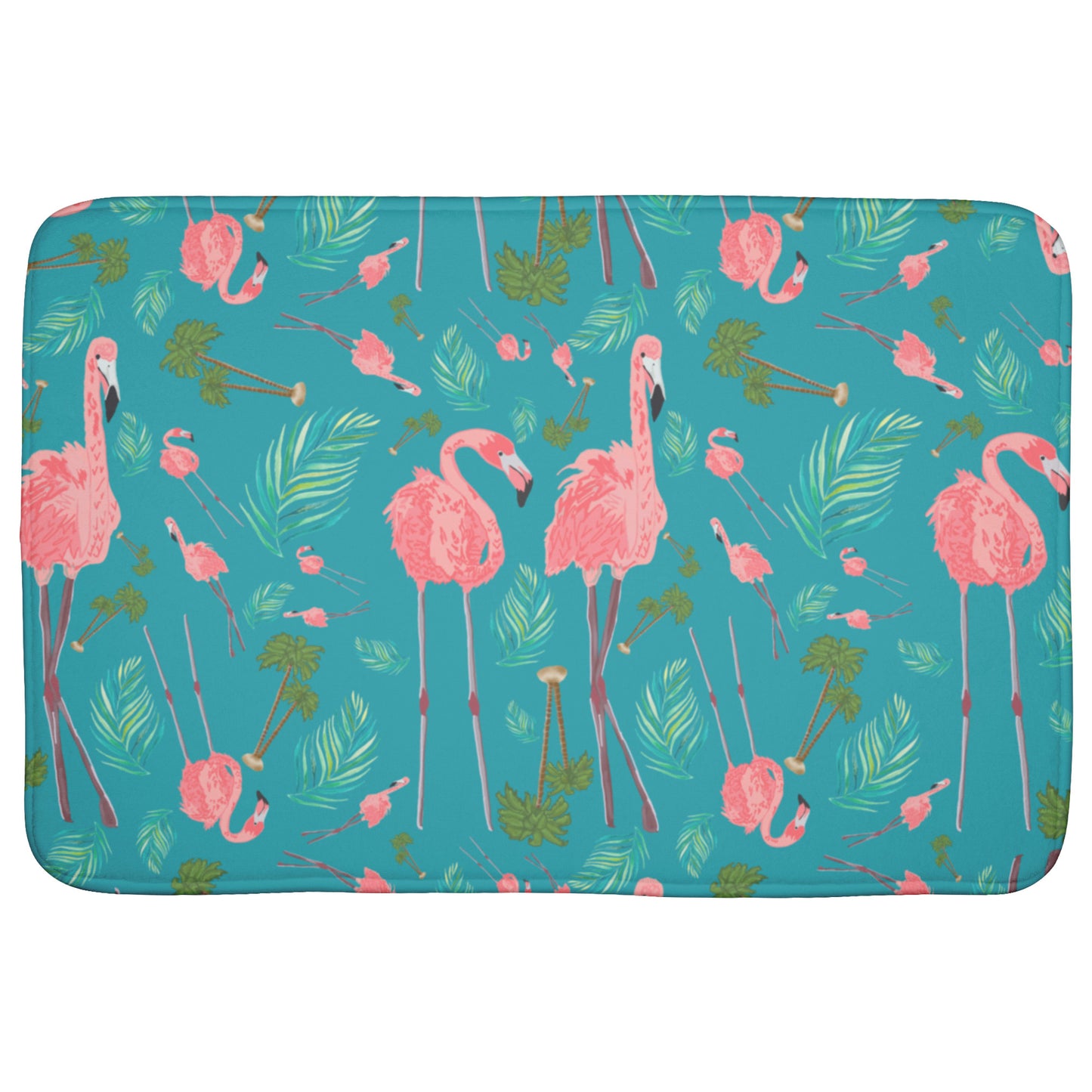 Flamingos on Teal Background, Bath Mats