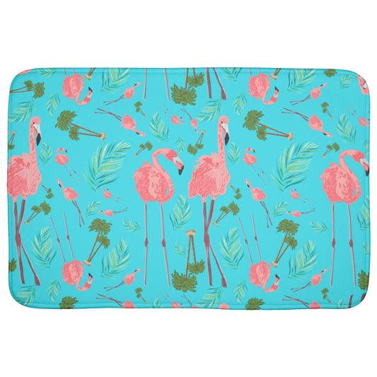 Flamingos on Tropical Blue Background, Bath Mats