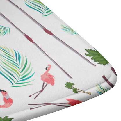 Flamingos on White Background, Bath Mats