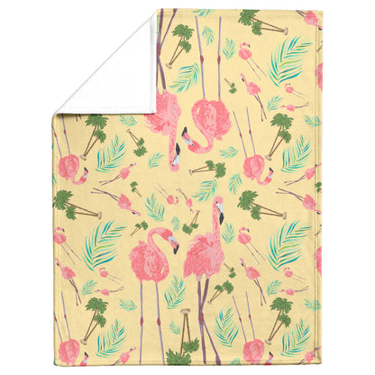 Flamingos on Yellow Background, Fleece Blanket