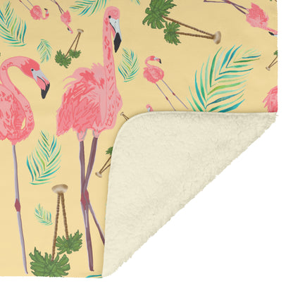 Flamingos on Yellow Background, Fleece Blanket