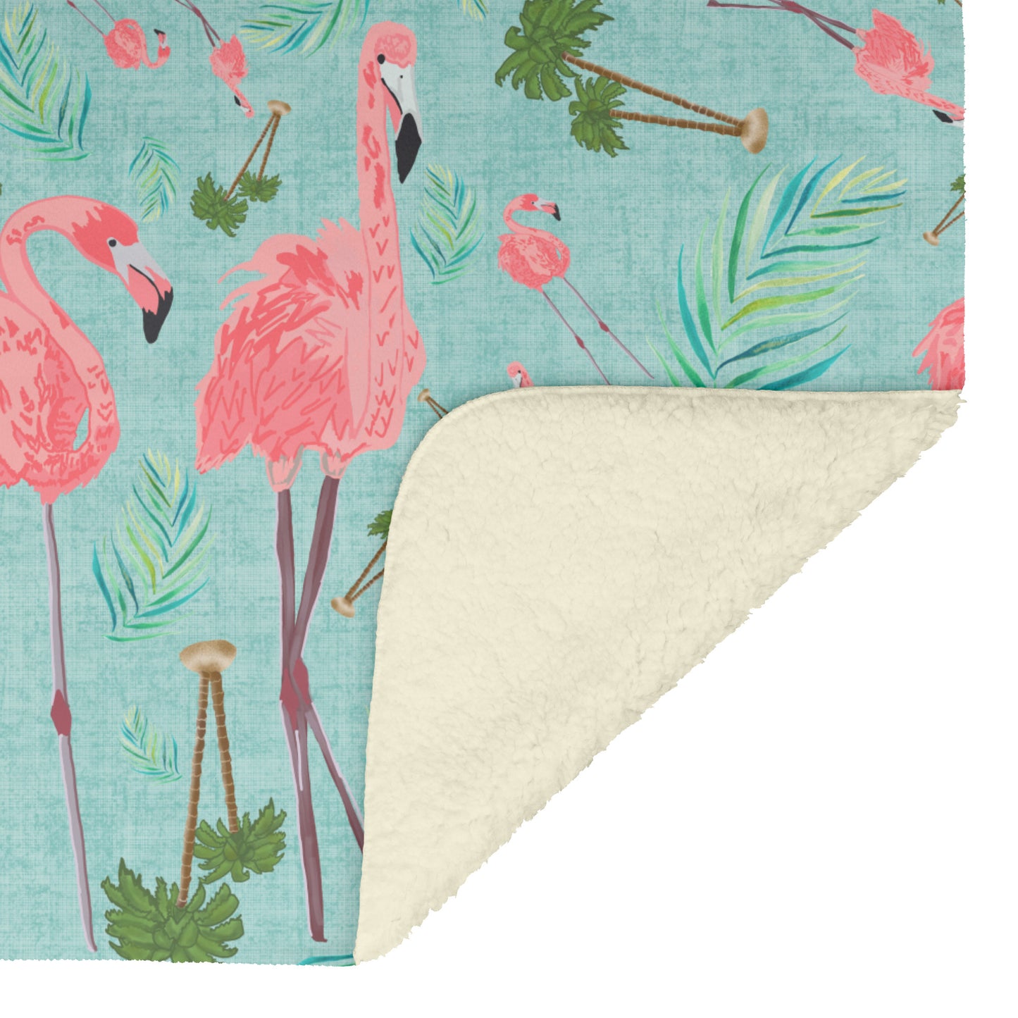 Flamingos on Succulent Linen Textured Background, Fleece Blanket