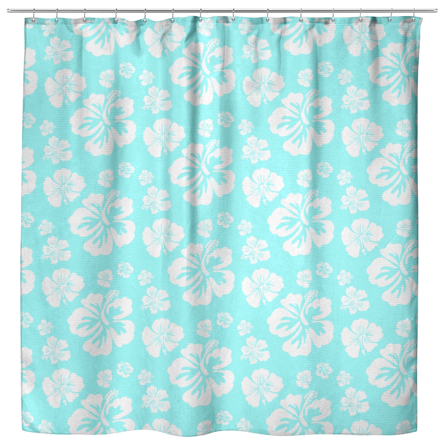 Hibiscus Soiree, White Hibiscus on Coastal Blue, Shower Curtain