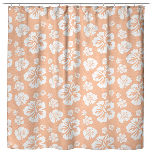 Hibiscus Soiree, White Hibiscus on Peach, Shower Curtain