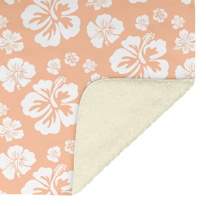 Hibiscus Soiree, White Hibiscus on Peach, Fleece Blanket