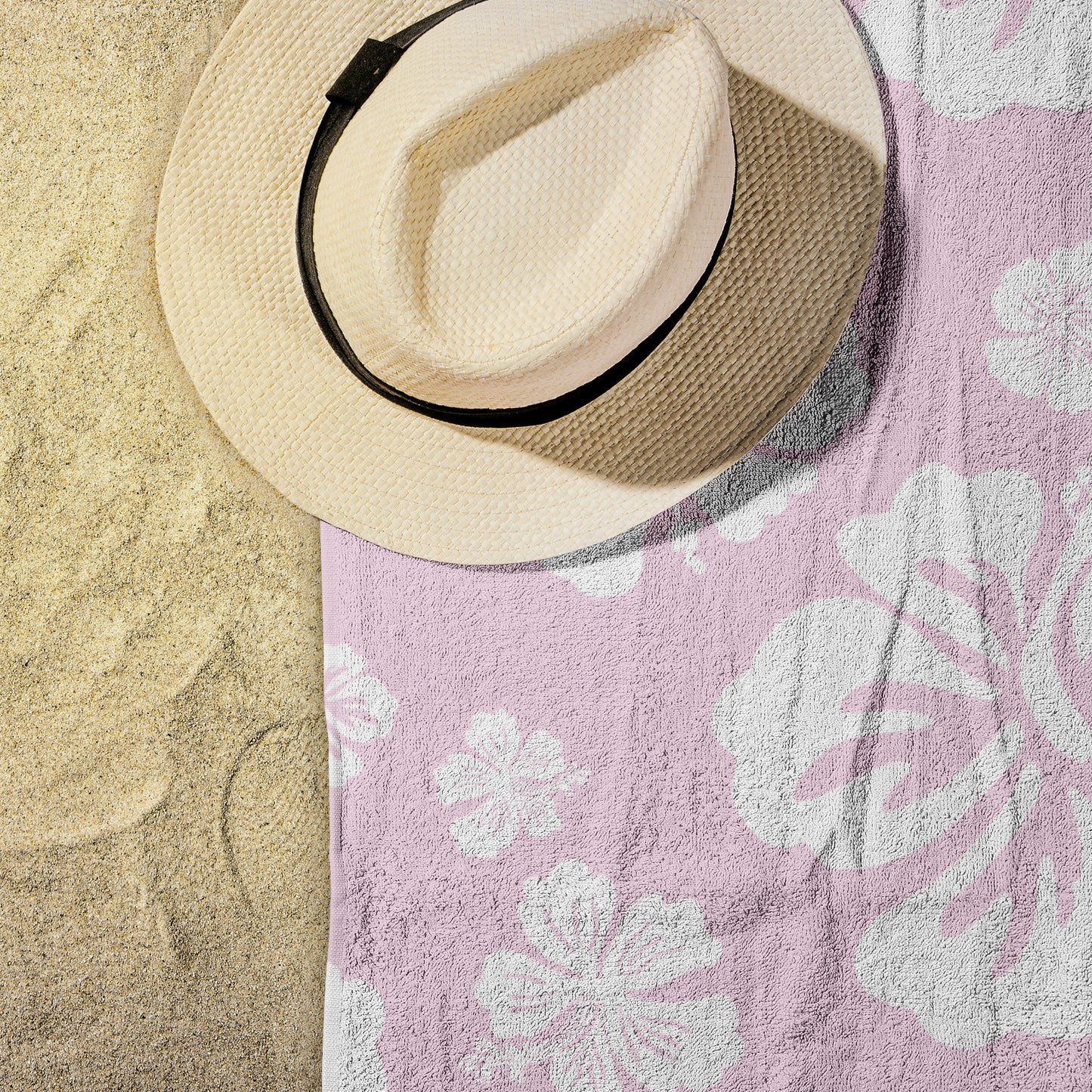 Hibiscus Soiree, White Hibiscus on Pink, Beach Towel