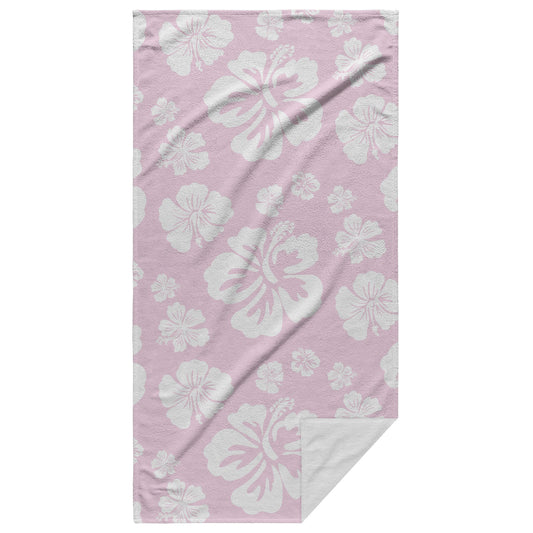 Hibiscus Soiree, White Hibiscus on Pink, Beach Towel