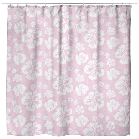 Hibiscus Soiree, White Hibiscus on Pink, Shower Curtain
