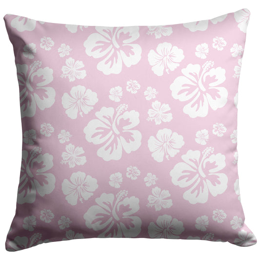 Hibiscus Soiree, White Hibiscus on Pink, Throw Pillow