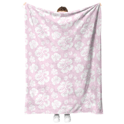 Hibiscus Soiree, White Hibiscus on Pink, Fleece Blanket