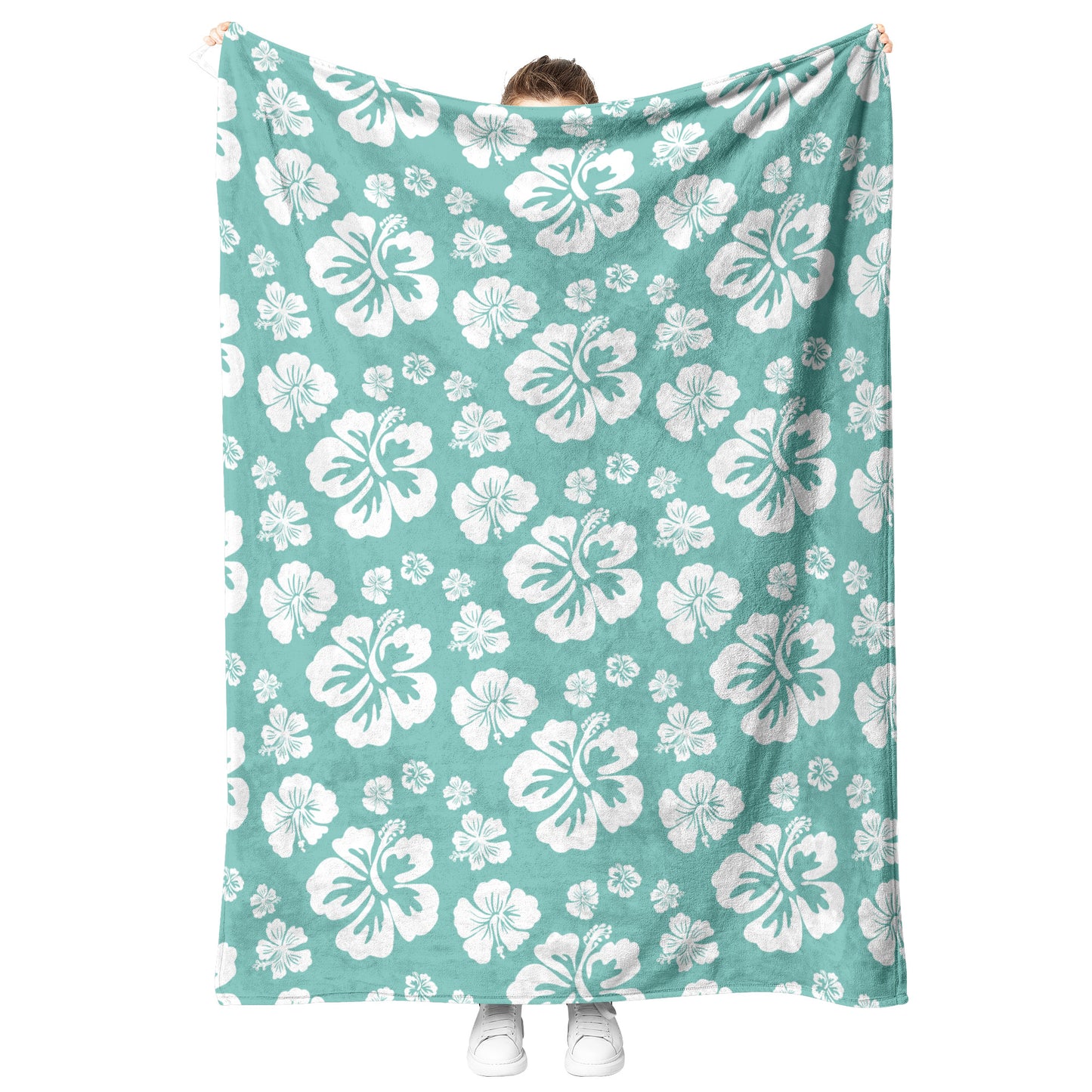 Hibiscus Soiree, White Hibiscus on Succulent, Fleece Blanket