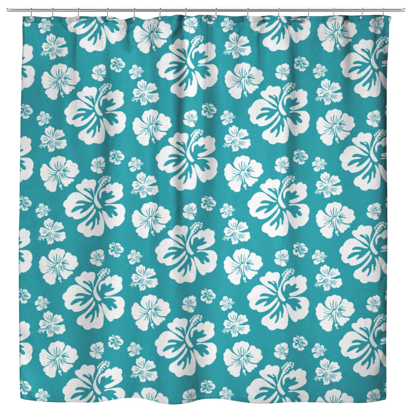 Hibiscus Soiree, White Hibiscus on Teal, Shower Curtain