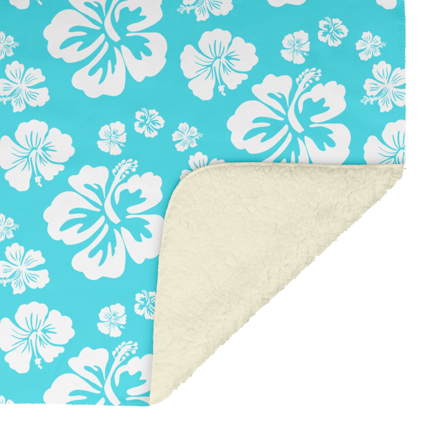 Hibiscus Soiree, White Hibiscus on Tropical Blue, Fleece Blanket