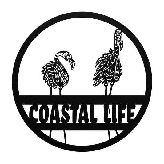 Metal Sign-Flamingos Coastal Life Indoor/Outdoor Metal Sign- Coastal Home Sign, Beach House Sign, Housewarming Gifts
