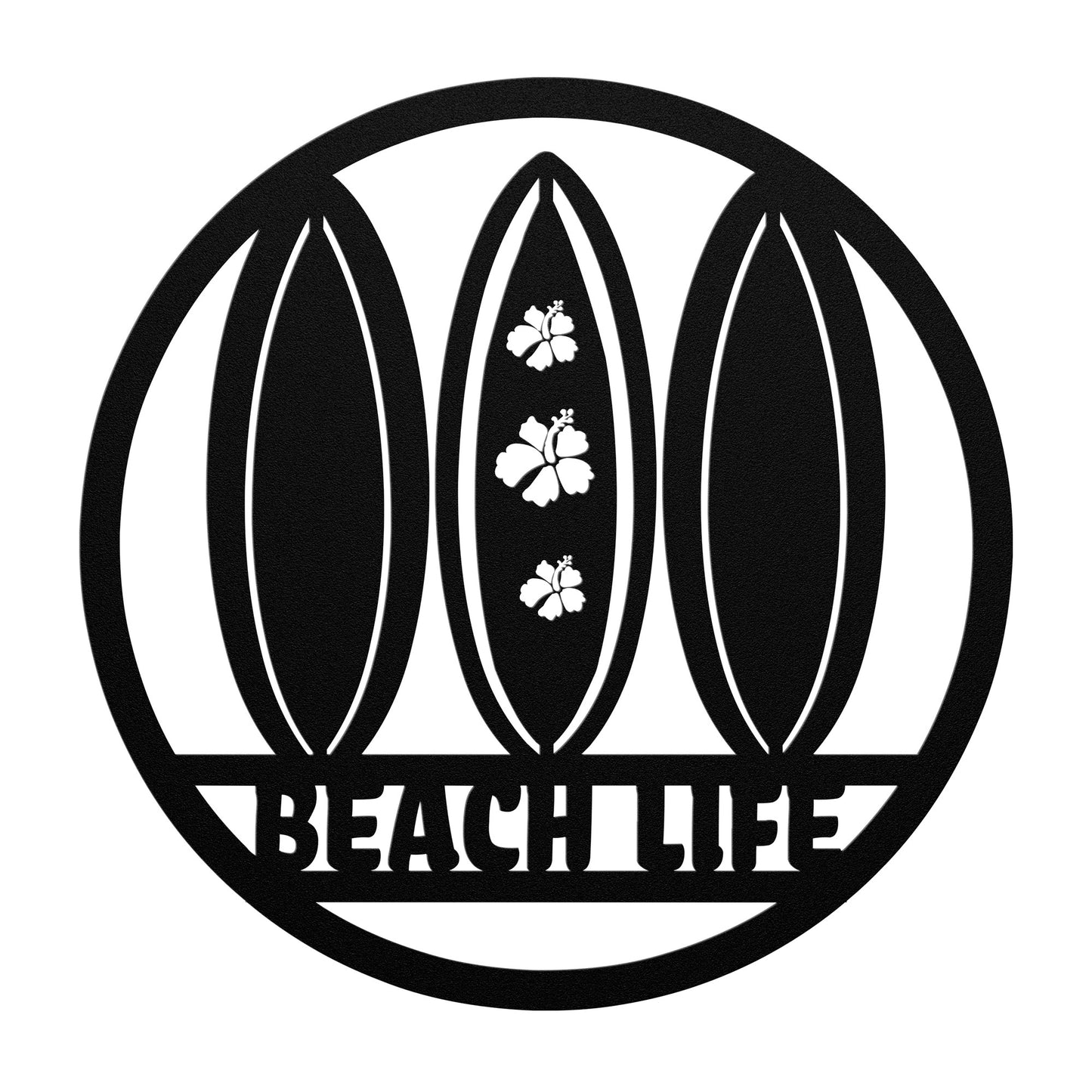 Metal Sign Surf Life Surfboards with Hibiscus