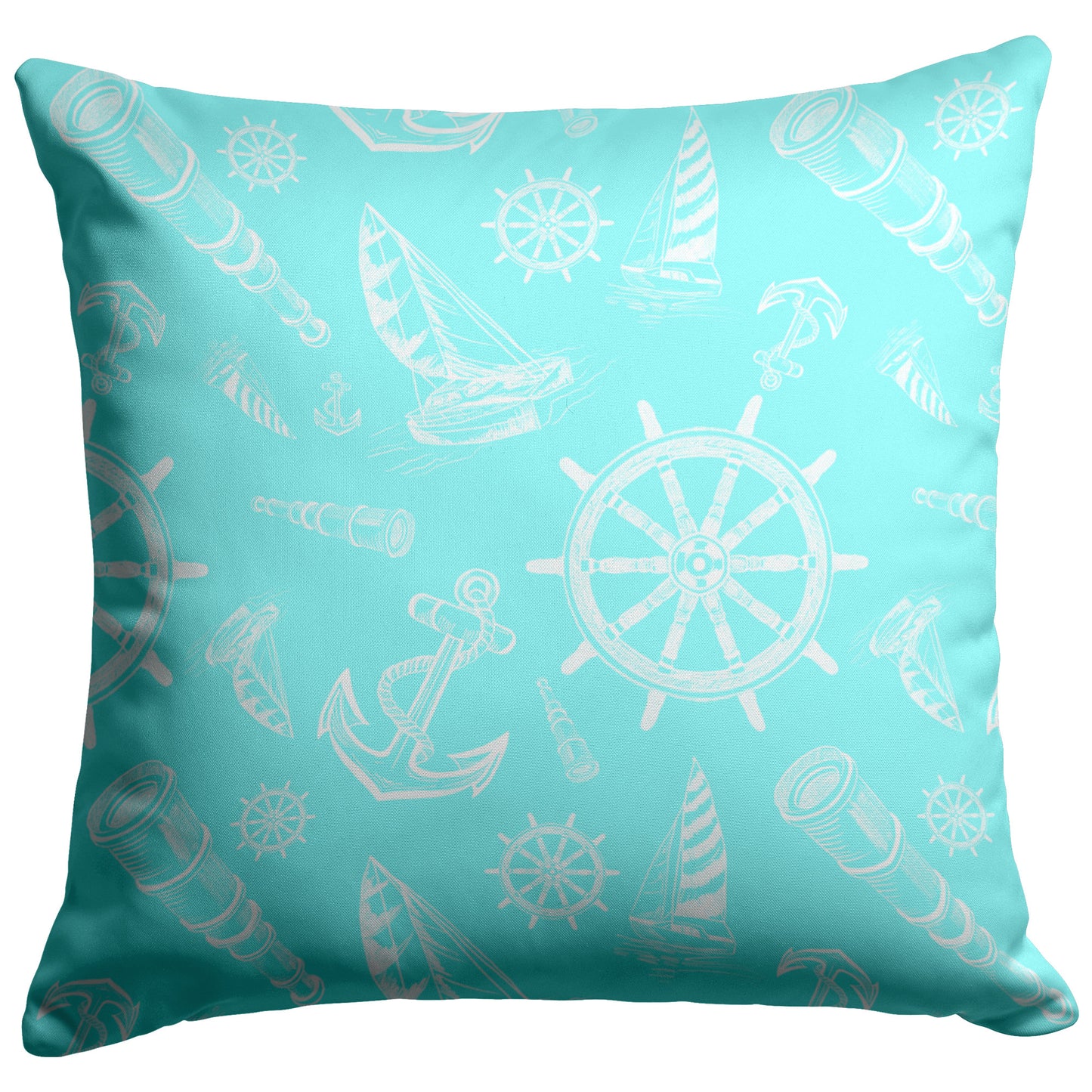 Nautical Sketches Design on Coastal Blue Background, Throw Pillow