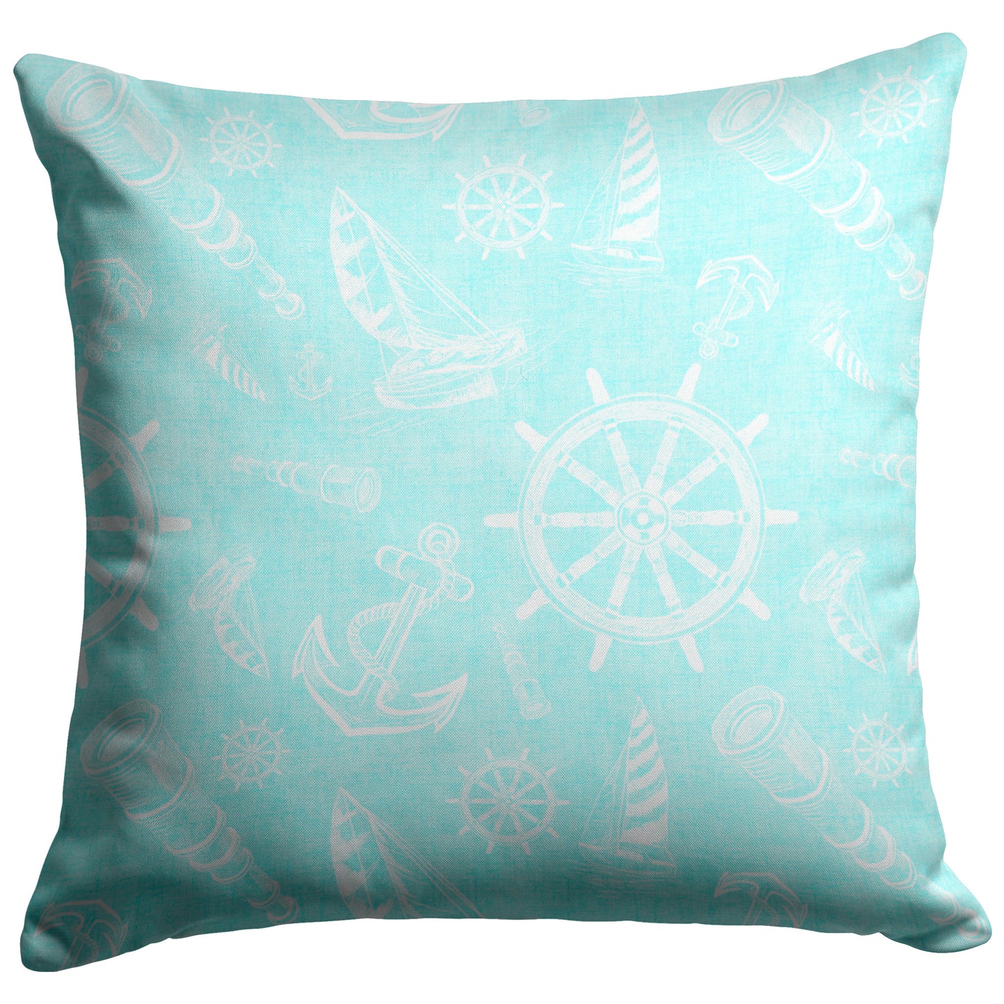 Nautical Sketches Design on Coastal Blue Linen Textured Background, Throw Pillow