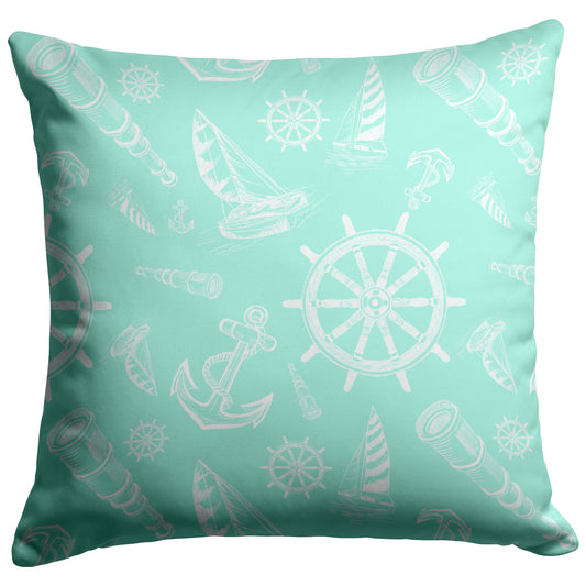 Nautical Sketches Design on Mint Background, Throw Pillow