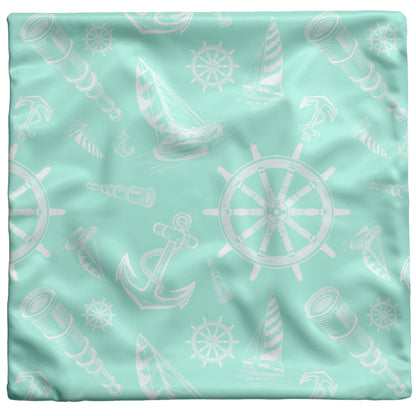 Nautical Sketches Design on Mint Background, Throw Pillow