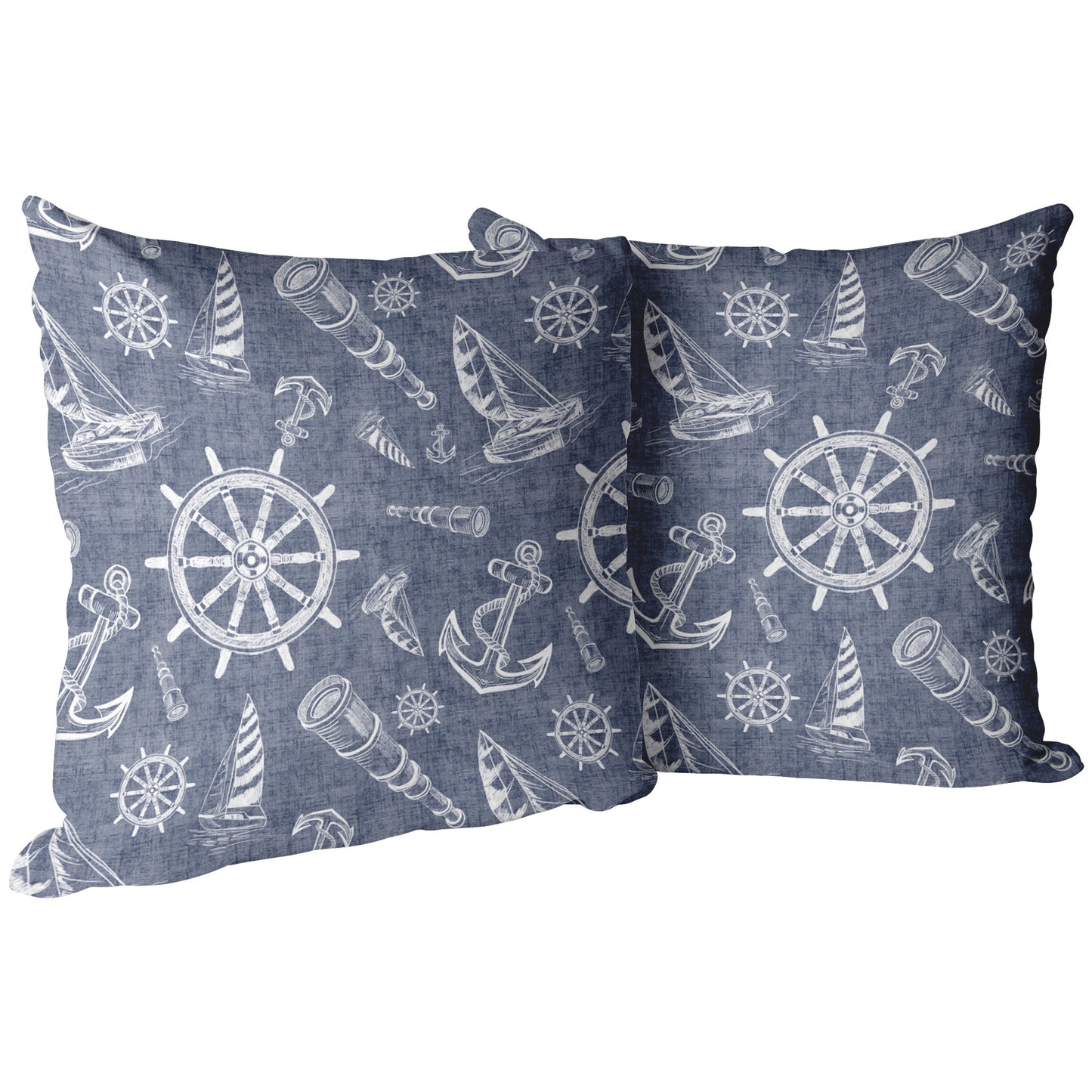 Nautical Sketches Design on Navy Linen Textured Background, Throw Pillow