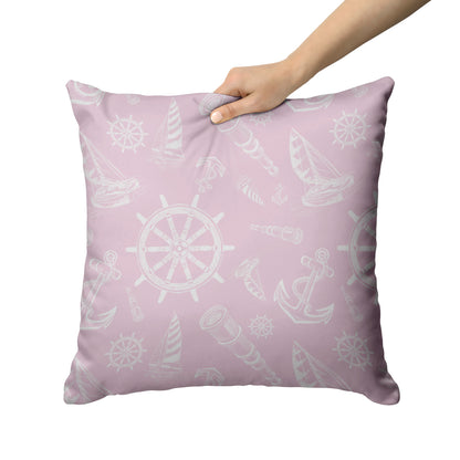 Nautical Sketches Design on Pink Background, Throw Pillow