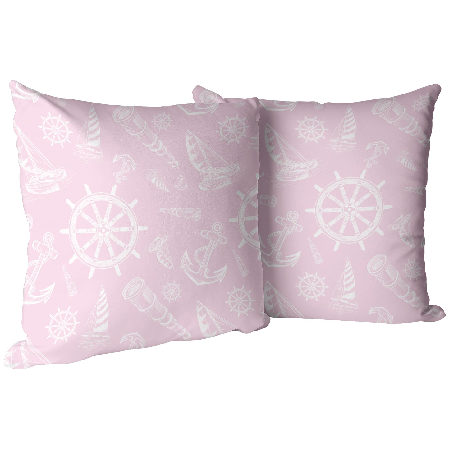 Nautical Sketches Design on Pink Background, Throw Pillow