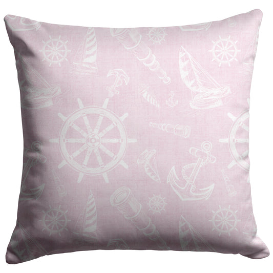 Nautical Sketches Design on Pink Linen Textured Background, Throw Pillow