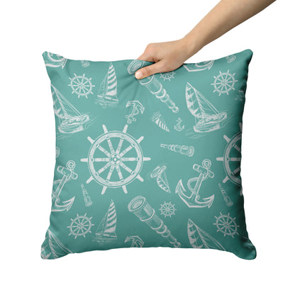 Nautical Sketches Design on Succulent Background, Throw Pillow