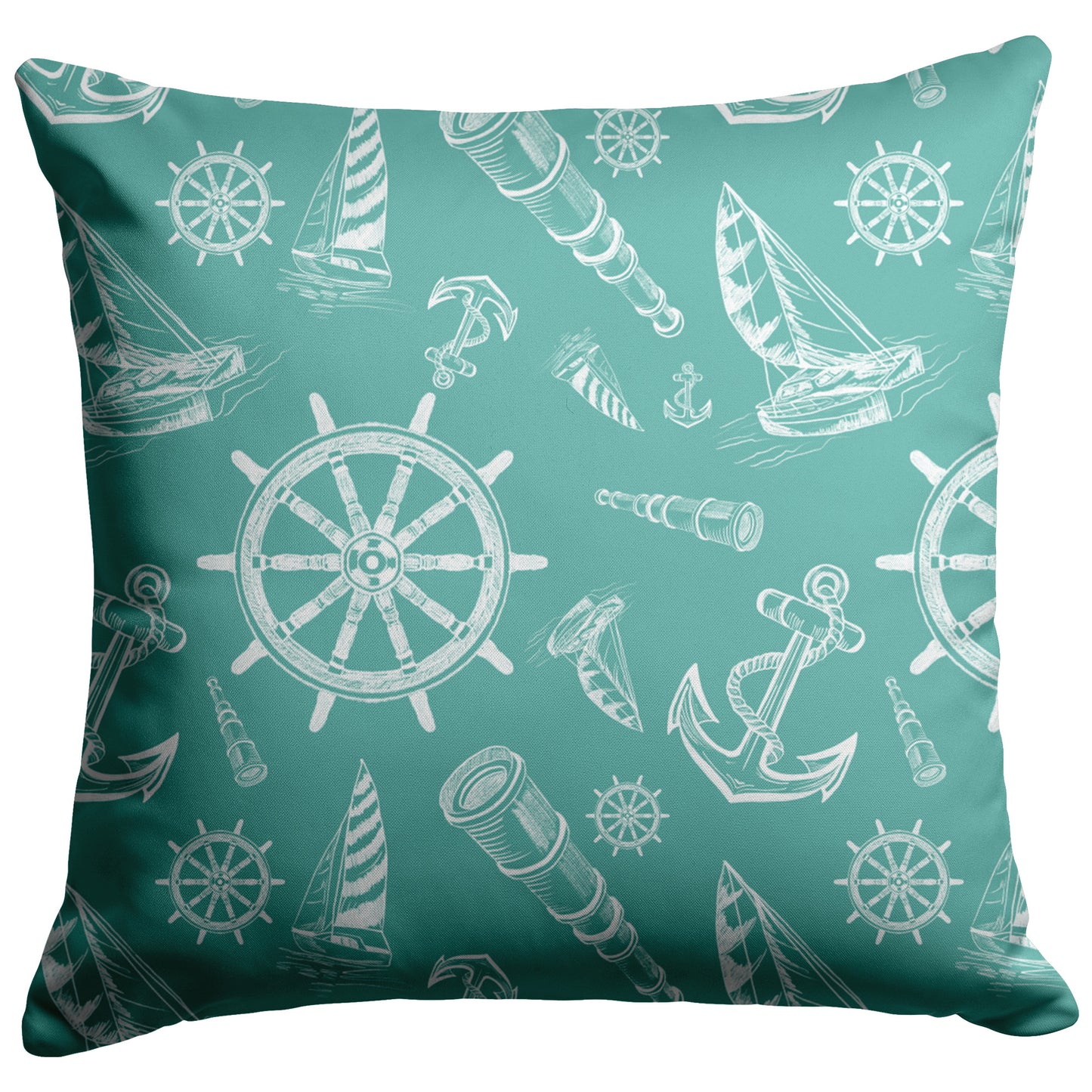 Nautical Sketches Design on Succulent Background, Throw Pillow