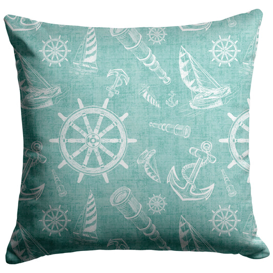 Nautical Sketches Design on Succulent Linen Textured Background, Throw Pillow