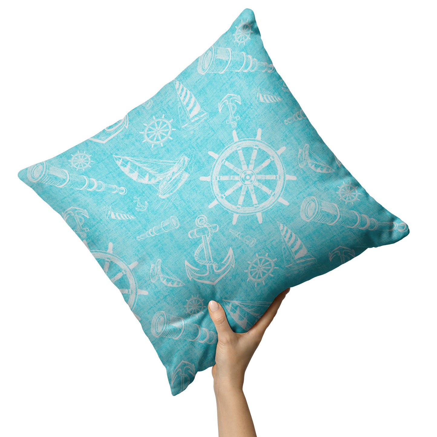 Nautical Sketches Design on Tropical Linen Textured Background, Throw Pillow