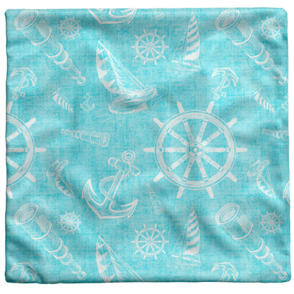 Nautical Sketches Design on Tropical Linen Textured Background, Throw Pillow