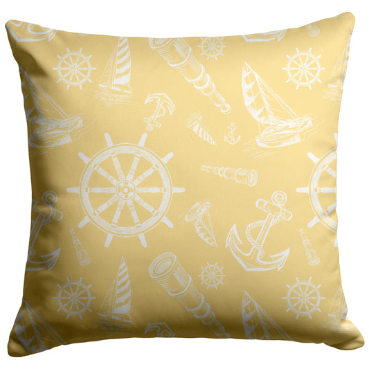 Nautical Sketches Design on Yellow Background, Throw Pillow