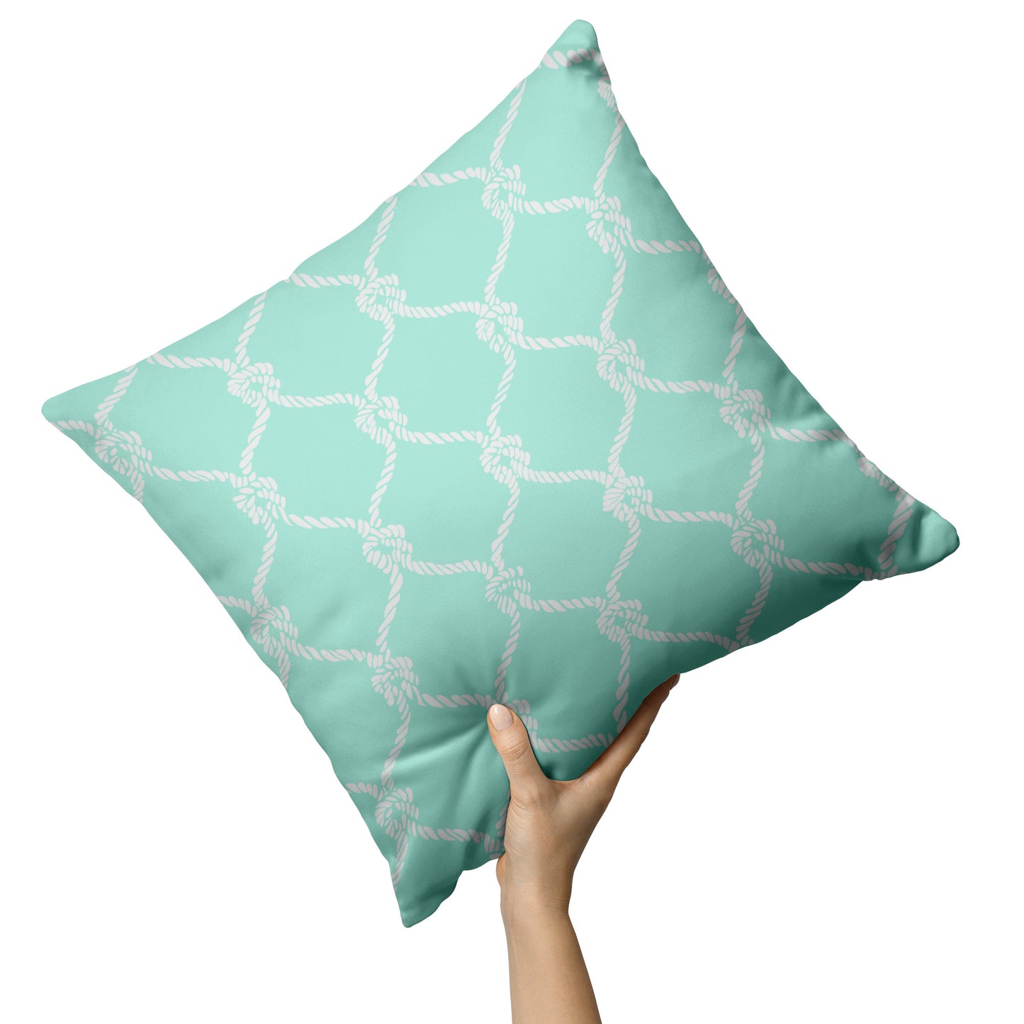 Nautical Netting Design on Mint Background, Throw Pillow