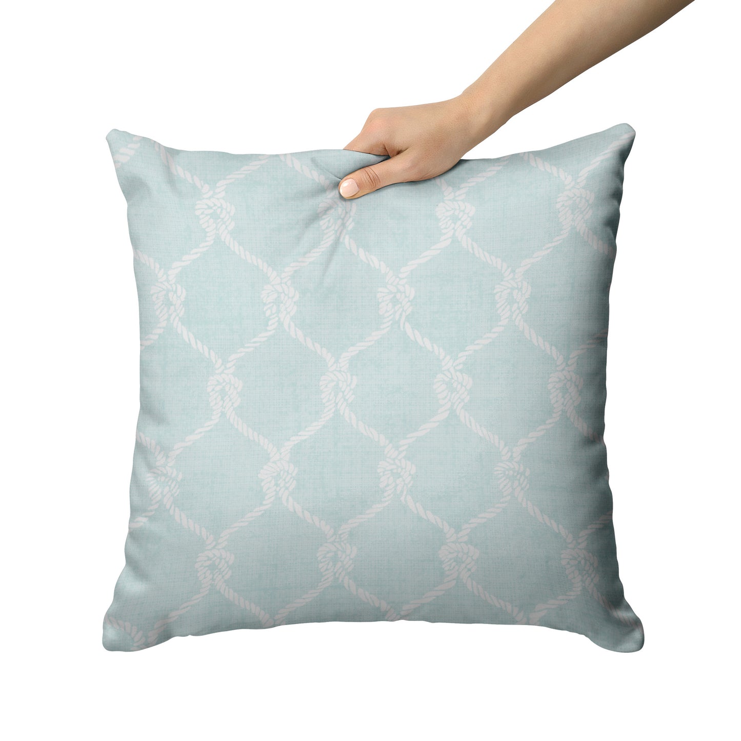 Nautical Netting Design on Mist Linen Textured Background, Throw Pillow