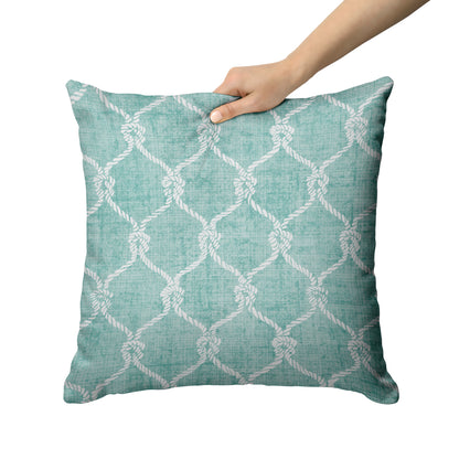 Nautical Netting Design on Succulent Linen Textured Background, Throw Pillow