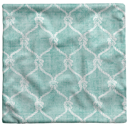 Nautical Netting Design on Succulent Linen Textured Background, Throw Pillow