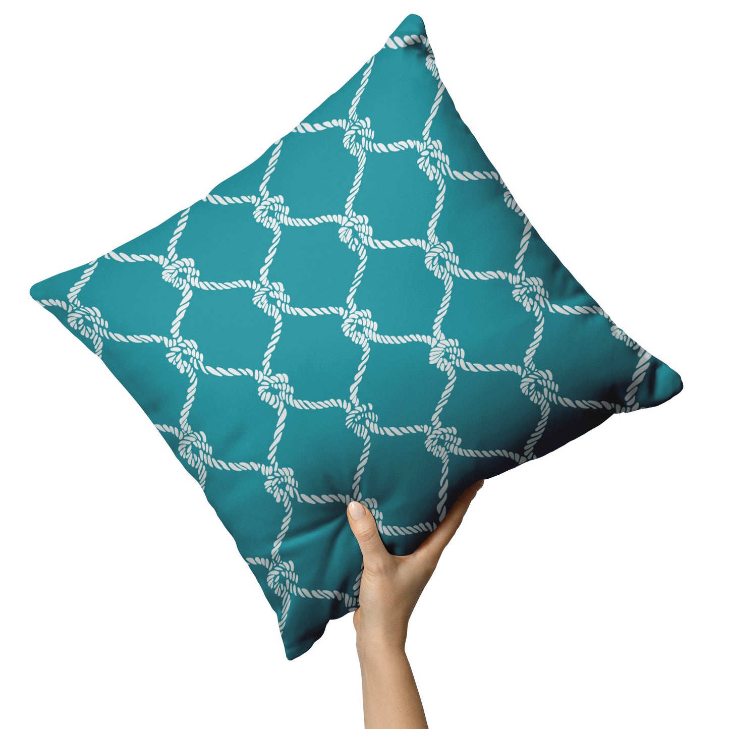 Nautical Netting Design on Teal Background, Throw Pillow