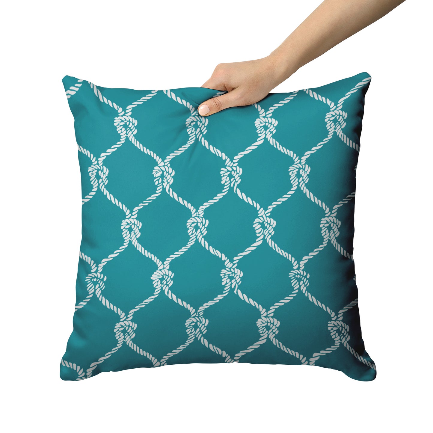 Nautical Netting Design on Teal Background, Throw Pillow