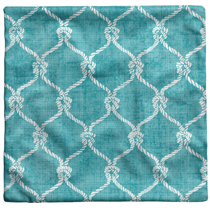 Nautical Netting Design on Teal Linen Textured Background, Throw Pillow