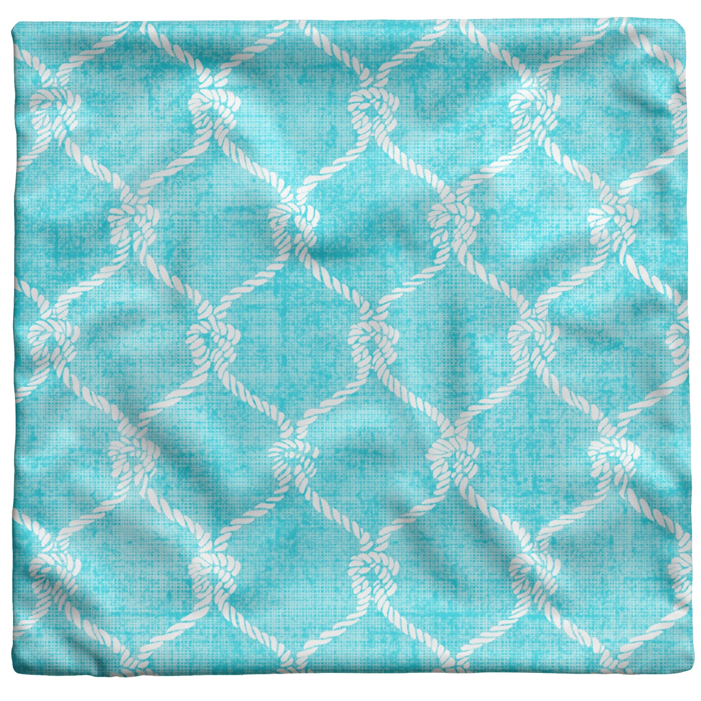 Nautical Netting Design on Tropical Blue Linen Textured Background, Throw Pillow