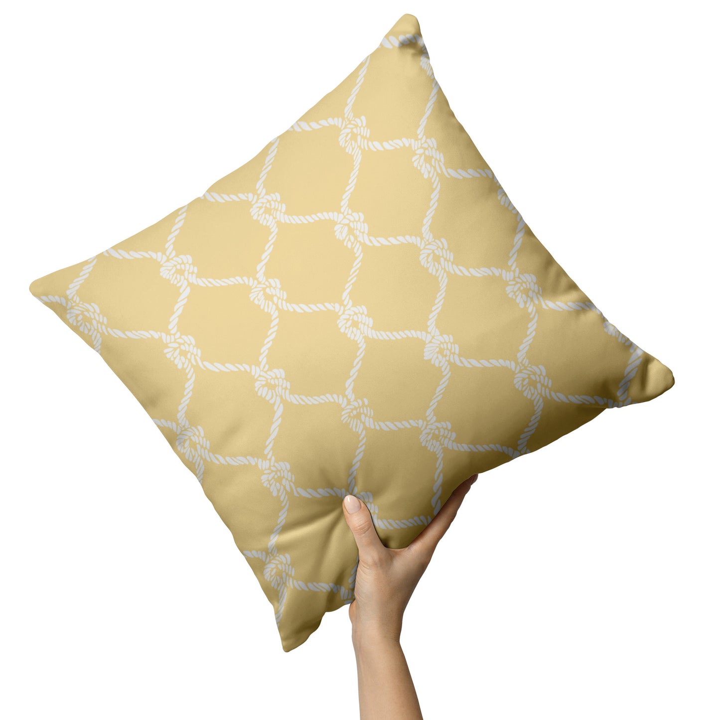 Nautical Netting Design on Yellow Background, Throw Pillow
