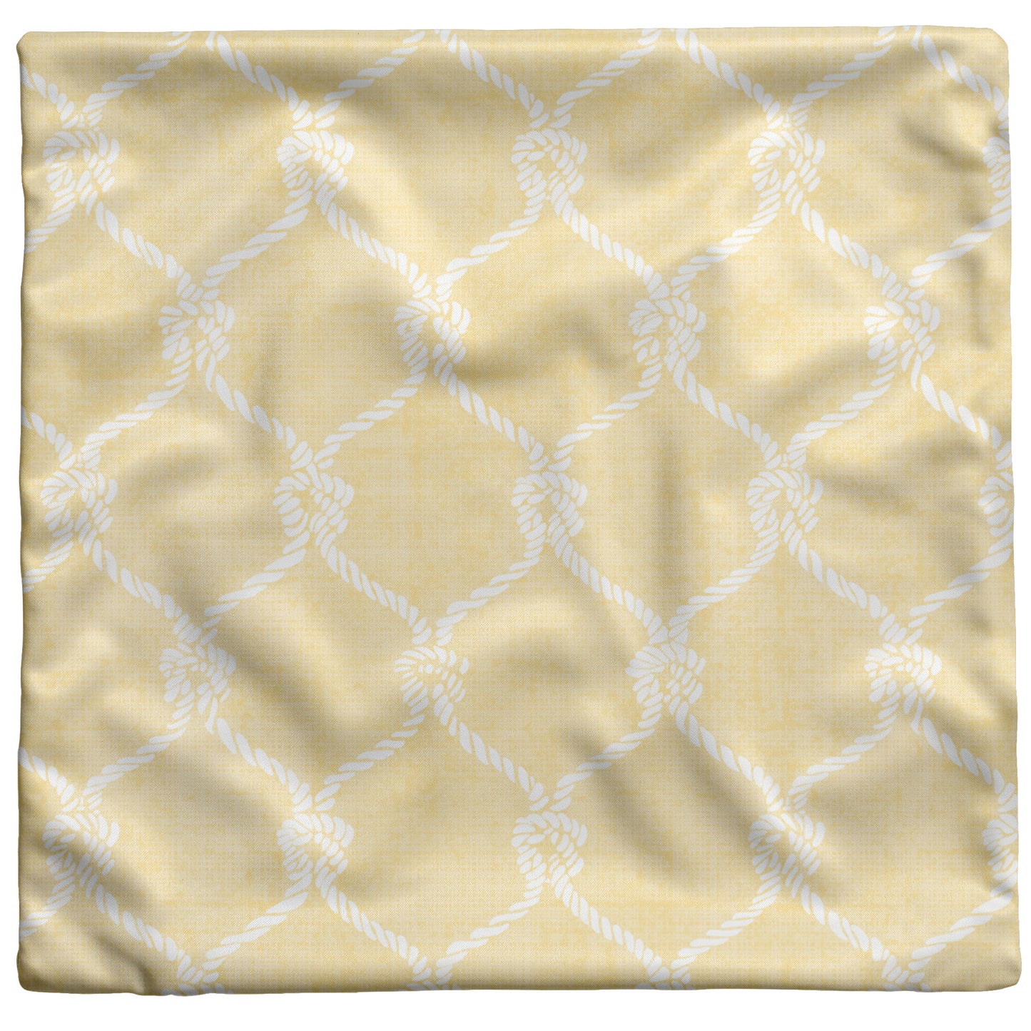 Nautical Netting Design on Yellow Linen Textured Background, Throw Pillow